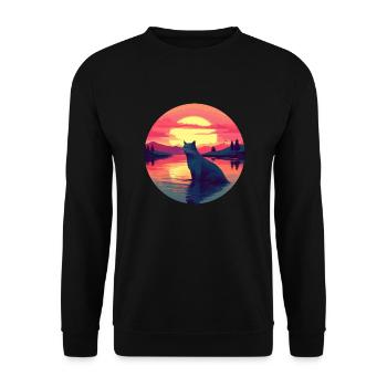 Katze im Wasser Sunset - Unisex Pullover - Schwarz - Vorne - Alina (178cm) & Michal (187cm)