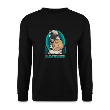 Bitte nicht schubsen! Joghurt im Rucksack. - Unisex Pullover - Schwarz - Vorne - Alina (178cm) & Michal (187cm)