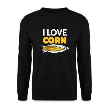 « I Love Corn » blanc et jaune avec du maïs en épi - Sweat-shirt Unisexe - noir - Devant - Alina (178cm) & Michal (187cm)