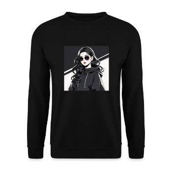 Femme Anime Rétro-Futuriste En Noir - Sweat-shirt Unisexe - noir - Devant - Alina (178cm) & Michal (187cm)
