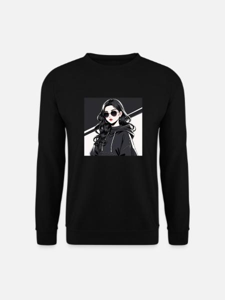 Retro-futuristische Anime-Frau in Schwarz - Unisex Pullover - Schwarz