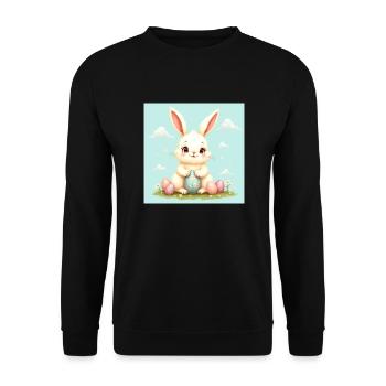 Ostern und süßer Hase – glücklich für das Fest! - Unisex Pullover - Schwarz - Vorne - Alina (178cm) & Michal (187cm)