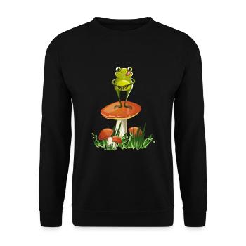 mushroom picker frosch collects mushrooms at mushroom time - Unisex Sweatshirt - black - Front - Alina (178cm) & Michal (187cm)