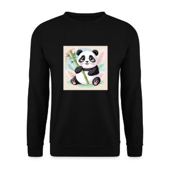 Kawaii Panda with Bamboo - Unisex Pullover - Schwarz - Vorne - Alina (178cm) & Michal (187cm)