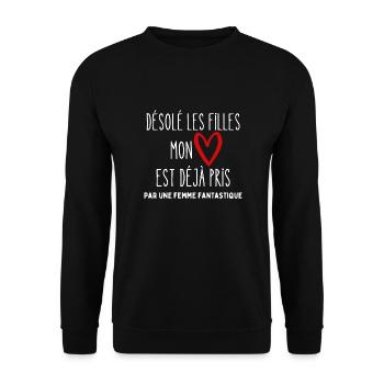 cadeau homme saint valentin désolé deja pris - Sweat-shirt Unisexe - noir - Devant - Alina (178cm) & Michal (187cm)