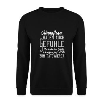 Altenpfleger Tattoo Tattoo Tätowiert Altenpfleger - Unisex Pullover - Schwarz - Vorne - Alina (178cm) & Michal (187cm)