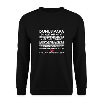 Vatertagsgeschenk Papa Bonus Vater Tochter Sohn - Unisex Pullover - Schwarz - Vorne - Alina (178cm) & Michal (187cm)