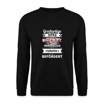 Stolzer Du wirst Uropa Geschenk 2021 Baby Spruch - Unisex Pullover - Schwarz - Vorne - Alina (178cm) & Michal (187cm)