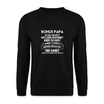 Stiefvater Bonus Papa Stiefpapa Geschenk Spruch - Unisex Pullover - Schwarz - Vorne - Alina (178cm) & Michal (187cm)