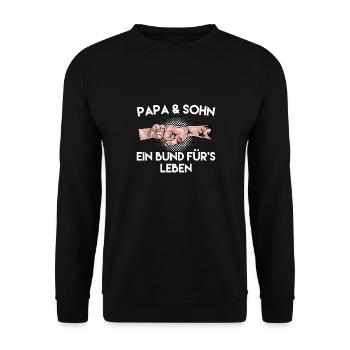 Papa Vater Sohn Danke Stolzer Idee Geschenk Spruch - Unisex Pullover - Schwarz - Vorne - Alina (178cm) & Michal (187cm)