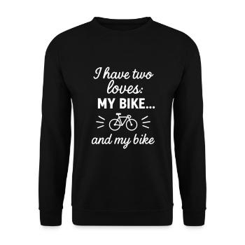 Ich habe zwei Lieben,Radfahren,Radsport,Radfahrer - Unisex Pullover - Schwarz - Vorne - Alina (178cm) & Michal (187cm)