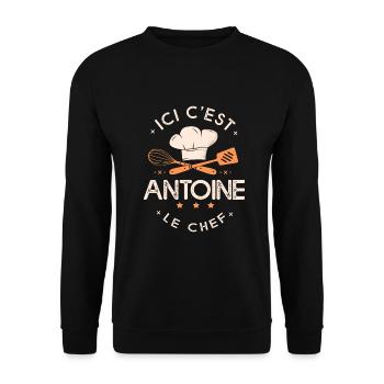 Antoine Chef Ici c est antoine le chef cuisinier - Sweat-shirt Unisexe - noir - Devant - Alina (178cm) & Michal (187cm)
