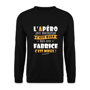 Fabrice Apero Humour sadeau personnalisé fabrice - Sweat-shirt Unisexe - noir - Devant - Alina (178cm) & Michal (187cm)
