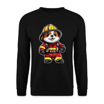 Niedlicher Feuerwehr Hund - Unisex Pullover - Schwarz - Vorne - Alina (178cm) & Michal (187cm)