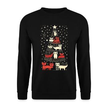 Katzen Tannenbaum Weihnachten Christbaum - Unisex Pullover - Schwarz - Vorne - Alina (178cm) & Michal (187cm)