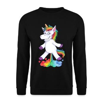 Einhorn Pups Furz Regenbogen Unicorn Rainbow Wolke - Unisex Pullover - Schwarz - Vorne - Alina (178cm) & Michal (187cm)