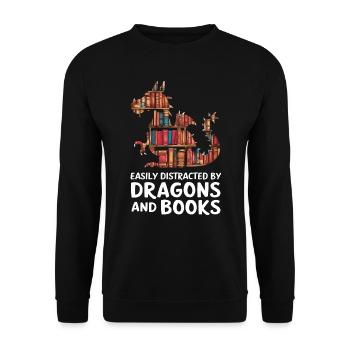 Fantasy-Drache und Bücherliebhaber - Unisex Pullover - Schwarz - Vorne - Alina (178cm) & Michal (187cm)