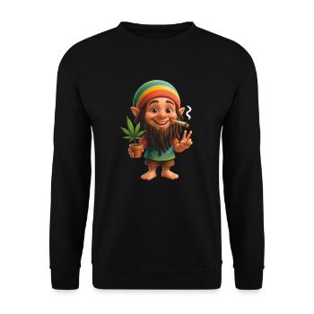 Bunter Kifferzwerg mit Joint & Pflanze - Unisex Pullover - Schwarz - Vorne - Alina (178cm) & Michal (187cm)