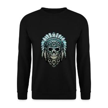 Indian skull chief feathers feather headdress - Unisex Sweatshirt - black - Front - Alina (178cm) & Michal (187cm)