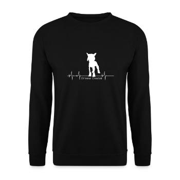 Chinese Crested Shirt-Heartbeat - Unisex Pullover - Schwarz - Vorne - Alina (178cm) & Michal (187cm)