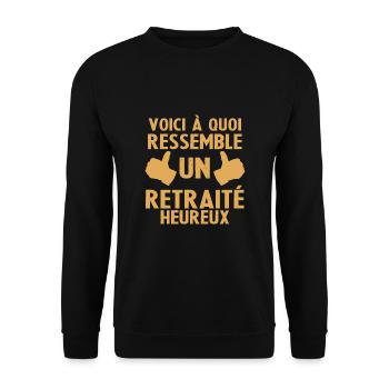 Ruhestand So sieht ein glücklicher Rentner aus - Unisex Pullover - Schwarz - Vorne - Alina (178cm) & Michal (187cm)