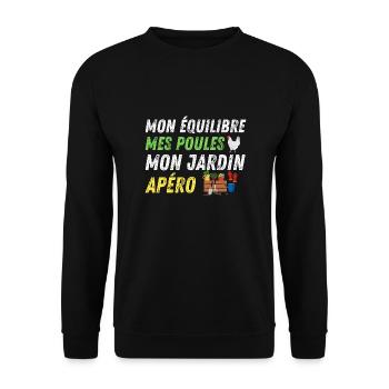 Cadeau Homme Jardin Poule Humour - Sweat-shirt Unisexe - noir - Devant - Alina (178cm) & Michal (187cm)