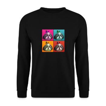 Photo Shih Tzu Style Pop Art - Sweat-shirt Unisexe - noir - Devant - Alina (178cm) & Michal (187cm)