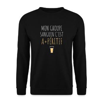 Mon groupe sanguin c’est Apéritif cadeau humour - Sweat-shirt Unisexe - noir - Devant - Alina (178cm) & Michal (187cm)