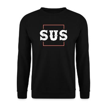 Kinda Sus Freches Statement - Unisex Pullover - Schwarz - Vorne - Alina (178cm) & Michal (187cm)