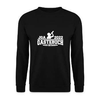Junggesellenabschied Gaestebuch JGA Hier eintragen - Unisex Pullover - Schwarz - Vorne - Alina (178cm) & Michal (187cm)