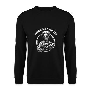 Ich backe für Dich gruseliger Bäckerzombie - Unisex Pullover - Schwarz - Vorne - Alina (178cm) & Michal (187cm)
