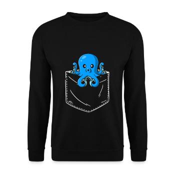 Oktopus Brusttasche Design Krake Pocket Tintenfisc - Unisex Pullover - Schwarz - Vorne - Alina (178cm) & Michal (187cm)