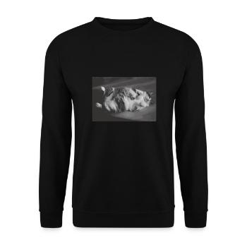 Official Sleep Shirt Cat Pajamas Cat Mom - Unisex Sweatshirt - black - Front - Alina (178cm) & Michal (187cm)
