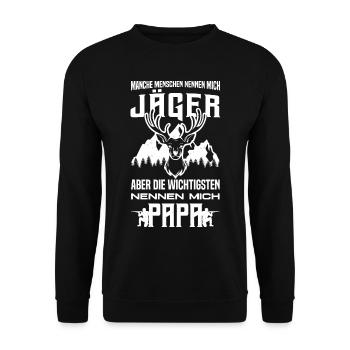 Jäger Papa Waidmannsheil Hirschgeweih Jägersprache - Unisex Pullover - Schwarz - Vorne - Alina (178cm) & Michal (187cm)