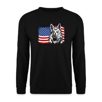Weisser Schweizer Schäferhund Amerika Fahne Hunde - Unisex Pullover - Schwarz - Vorne - Alina (178cm) & Michal (187cm)