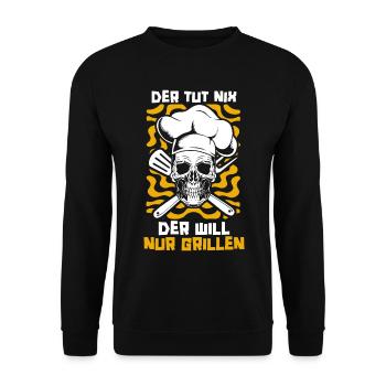 Grillen Grillmeister BBQ - Unisex Pullover - Schwarz - Vorne - Alina (178cm) & Michal (187cm)