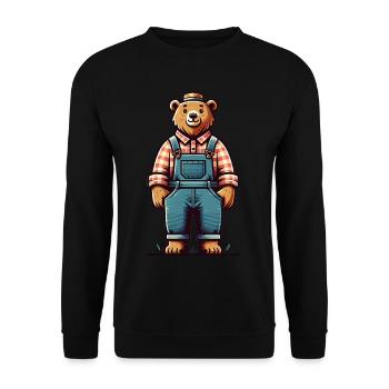 Cute Bear Farmer - Unisex Pullover - Schwarz - Vorne - Alina (178cm) & Michal (187cm)