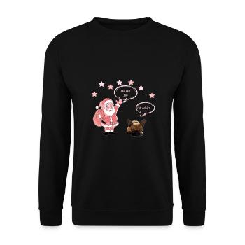 Weihnachtsmann und Frenchie, Hund, lustige Sprüche - Unisex Pullover - Schwarz - Vorne - Alina (178cm) & Michal (187cm)