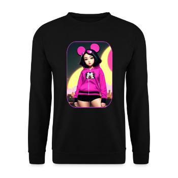 Cute anime manga girl with pink mice ears - Unisex Sweatshirt - black - Front - Alina (178cm) & Michal (187cm)
