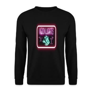 Retro Neon Schrift 80er Jahre - Unisex Pullover - Schwarz - Vorne - Alina (178cm) & Michal (187cm)