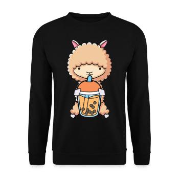 Bubble Milk Tea Llama trinkt Boba Milchtee - Unisex Pullover - Schwarz - Vorne - Alina (178cm) & Michal (187cm)