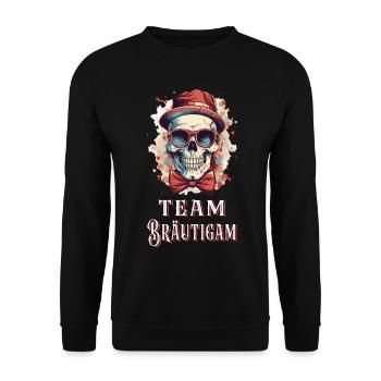 JGA Team Bräutigam Totenkopf Junggesellenabschied - Unisex Pullover - Schwarz - Vorne - Alina (178cm) & Michal (187cm)