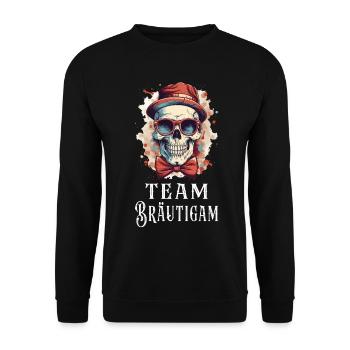JGA Team Bräutigam Totenkopf Junggesellenabschied - Unisex Pullover - Schwarz - Vorne - Alina (178cm) & Michal (187cm)