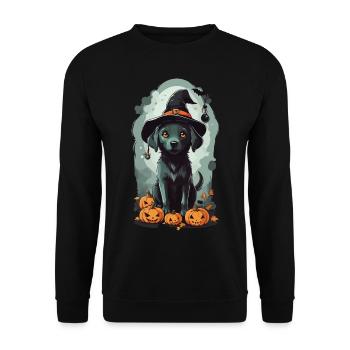 Niedlicher Halloween Hexen Hund Design - Unisex Pullover - Schwarz - Vorne - Alina (178cm) & Michal (187cm)