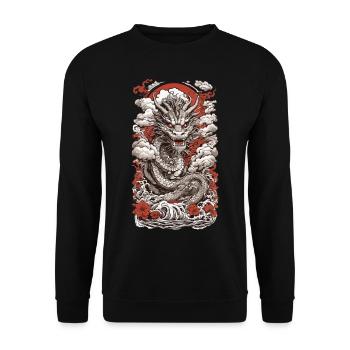 Ukiyo-E Dragon: Retro Japanese Streetwear - Unisex Sweatshirt - black - Front - Alina (178cm) & Michal (187cm)