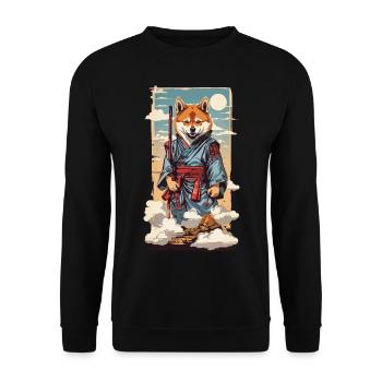 Vintage Shiba Samurai Hund Hundeliebhaber Design - Unisex Pullover - Schwarz - Vorne - Alina (178cm) & Michal (187cm)