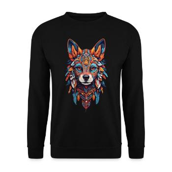 Schamanen Hund Spirit Bohemian Design - Unisex Pullover - Schwarz - Vorne - Alina (178cm) & Michal (187cm)