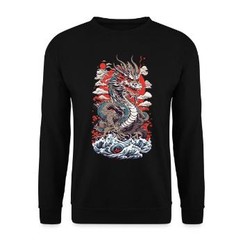 Ukiyo-E Dragon Vintage Streetwear Japan Design - Unisex Sweatshirt - black - Front - Alina (178cm) & Michal (187cm)