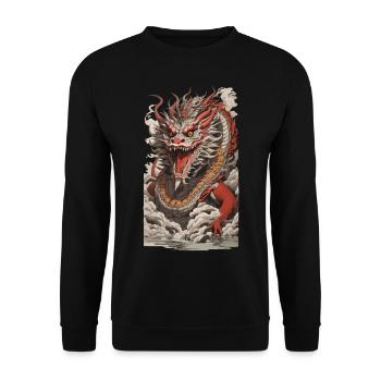 Asiatischer Drache Japan Stil Streetwear Retro - Unisex Pullover - Schwarz - Vorne - Alina (178cm) & Michal (187cm)