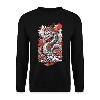 Ukiyo-E Dragon Retro Vintage Japanese Art - Unisex Sweatshirt - black - Front - Alina (178cm) & Michal (187cm)